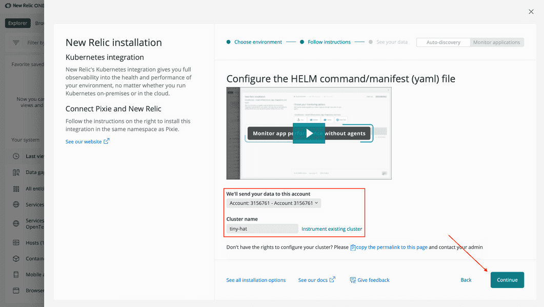 Box highlighting the account and cluster name fields